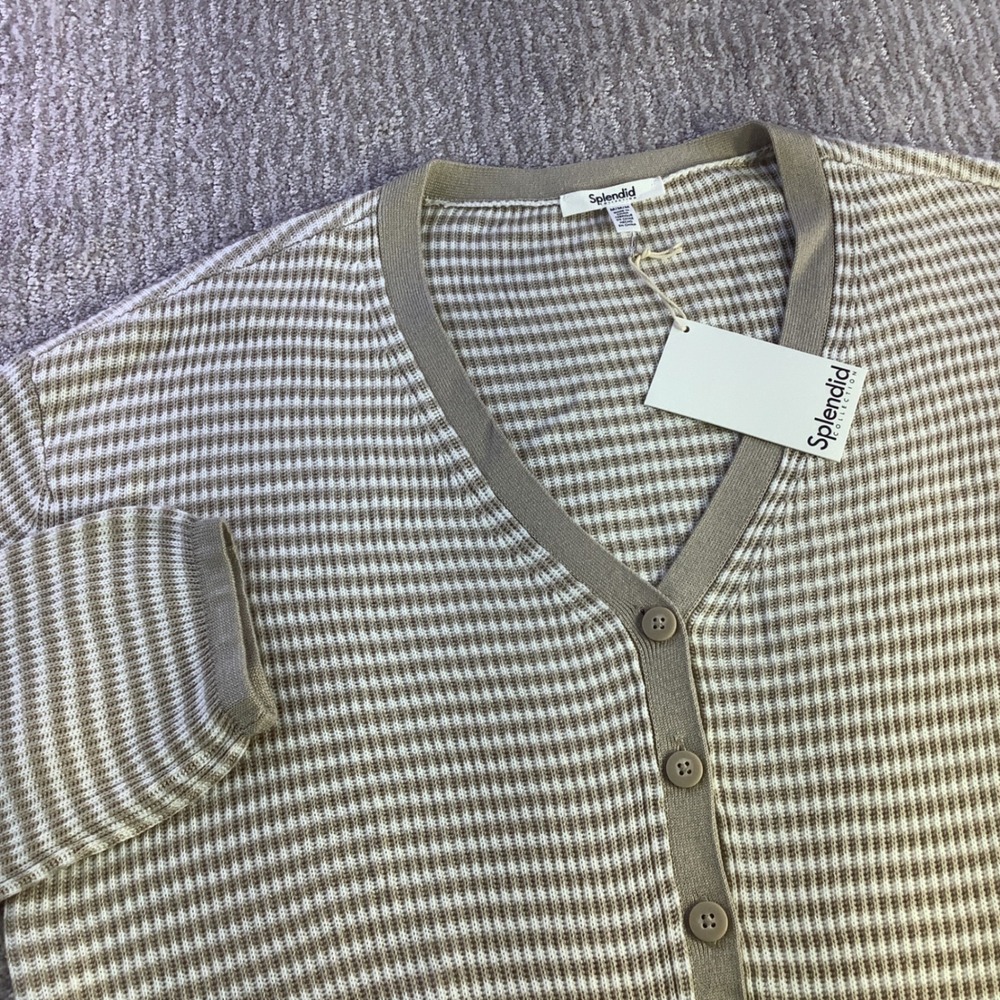 Splendid Womens Striped Cropped Cardigan Cashmere Blend Sweater Size M NWT